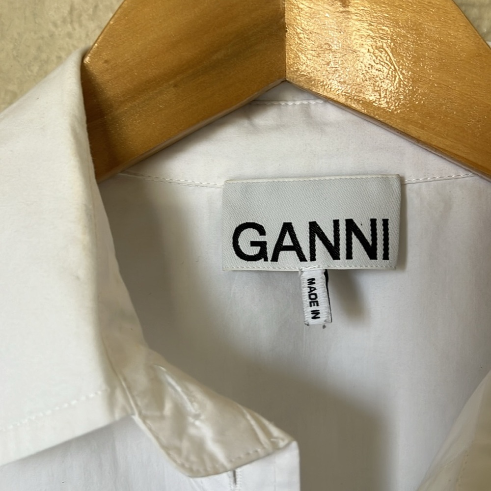 GANNI white asymmetrical organic cotton button down shirt - Picture 8 of 14